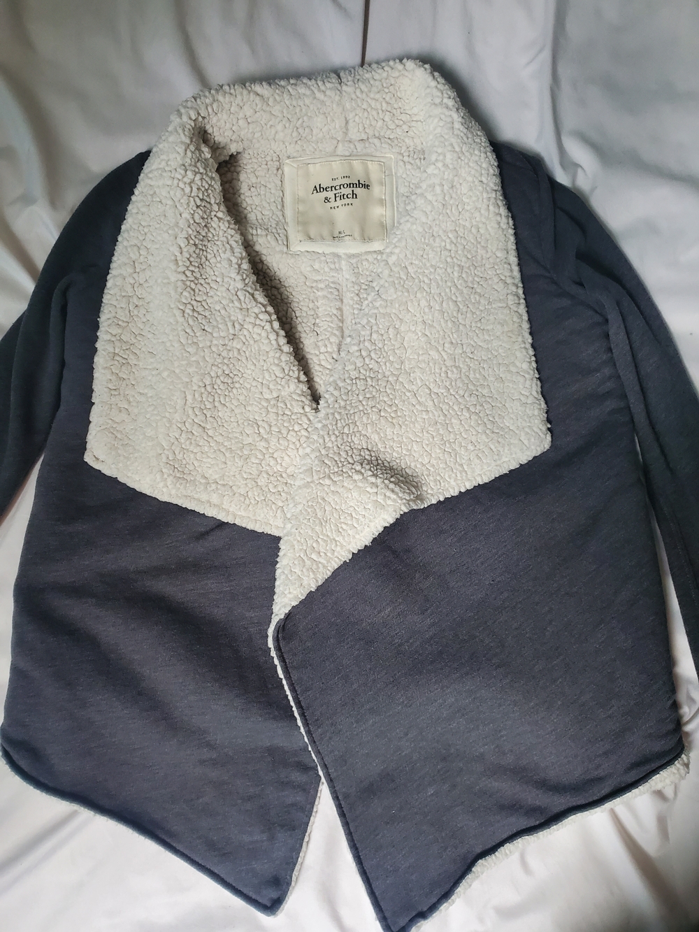 Abercrombie & Fitch Women's Sherpa Open Front Drape Cardigan Jacket Grey M/L